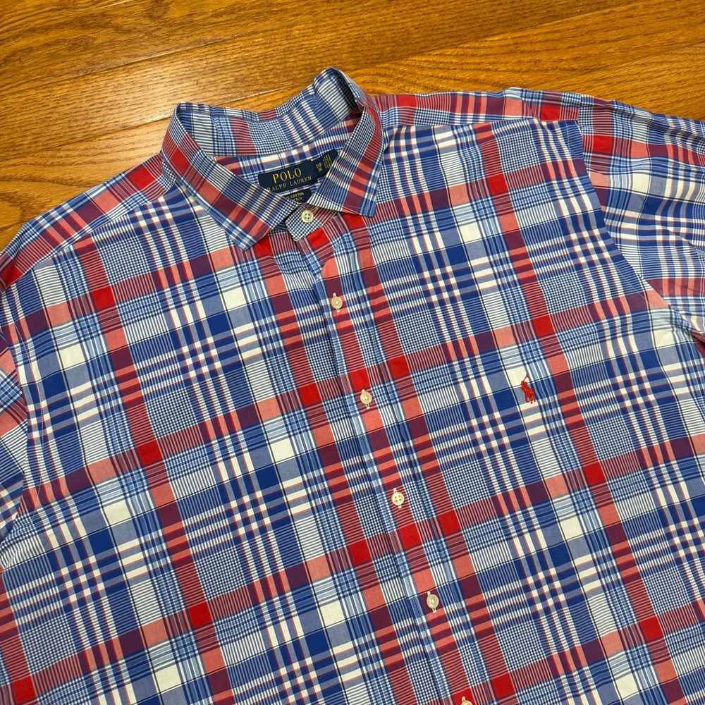Polo Ralph Lauren Button-Down Shirt Mens 3XB Big Blue Red White Plaid Pony